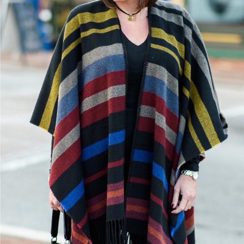 Cozy Treasure & Bond Knit Poncho Wrap Ruana Fringe Nordstrom